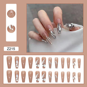 Nude Sparkling Diamond Long Removable Nail Tips