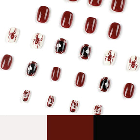 Wholesale Red-White Contrast Nail Art Tips with Heart and Spider Designs