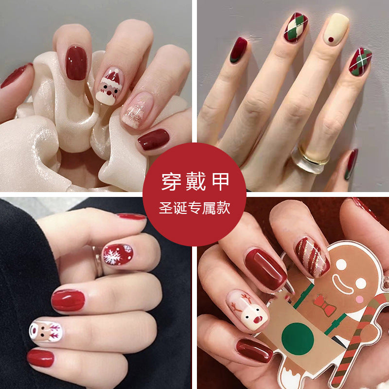 Red Christmas Fall Nails - Pre-Made Wearable Nail Tips (24PCS)