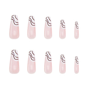 Dual-Color Wavy Long Ballet Nail Tips, Trendy