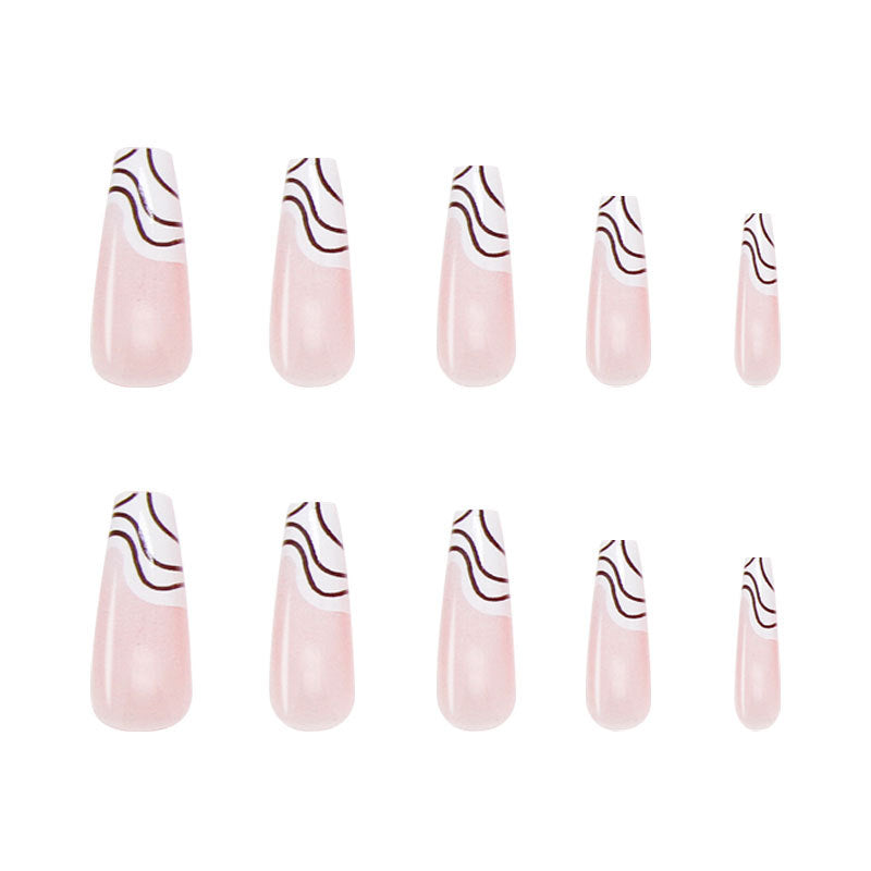 Dual-Color Wavy Long Ballet Nail Tips, Trendy