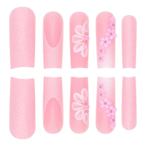 Long Floral Nail Extensions, Sweet Detachable Manicure