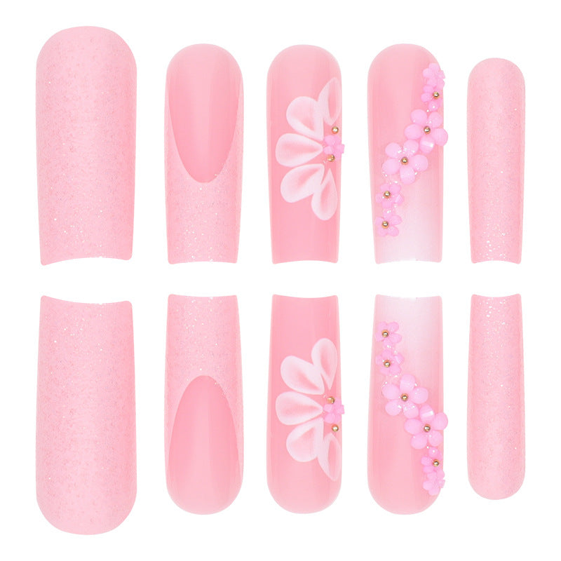 Long Floral Nail Extensions, Sweet Detachable Manicure