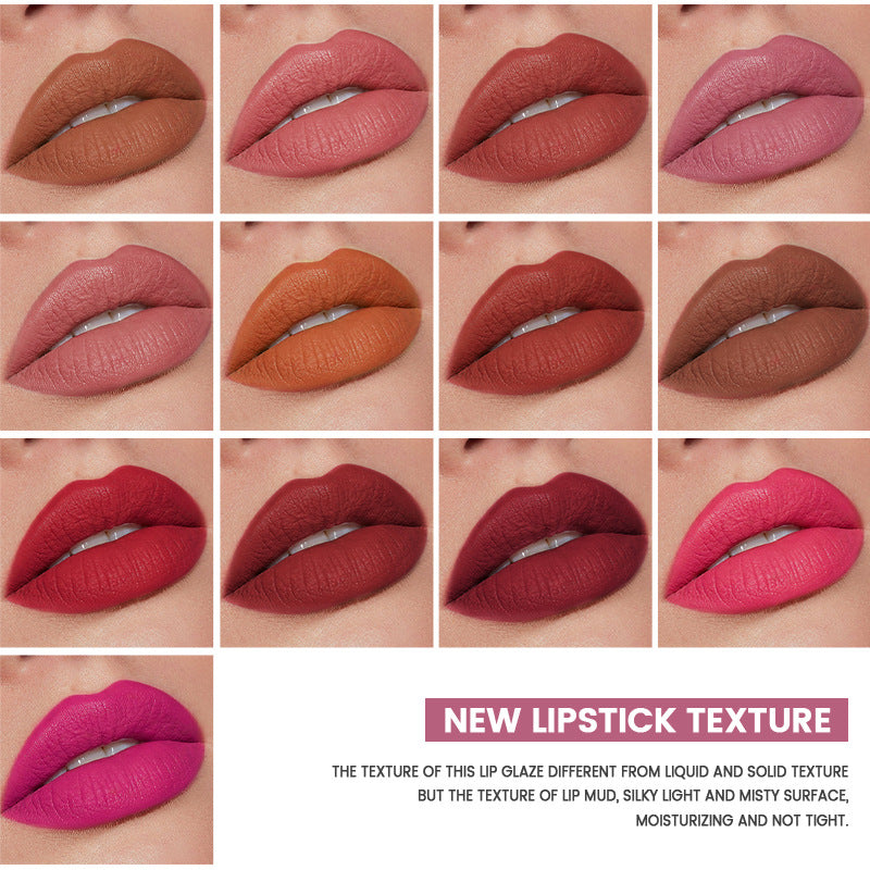 14-Color Matte Lip Lacquer - Non-Transfer, Long-Lasting, Velvety Finish