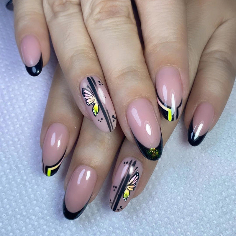 Oval Black French Sweet Cool Butterfly Nails Ins-Style