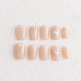 Chic Handmade Soft Heart Short French Flash Diamond Fall Nails, Versatile and Original Nail Patches