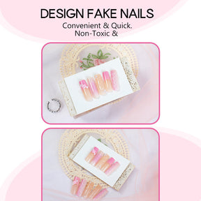 Long Water Pipe 3D Flower Blush Detachable Nails