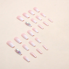 Flashy Studded Gradient Pink Ballet Nails, Sweet Teen Style