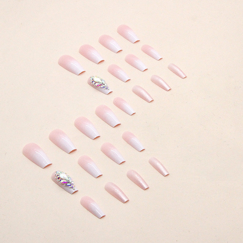 Flashy Studded Gradient Pink Ballet Nails, Sweet Teen Style