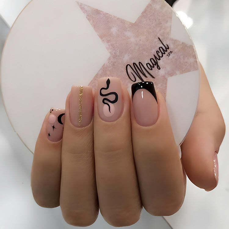 Chic French Square Moon Snake Press-On Nails - Removable