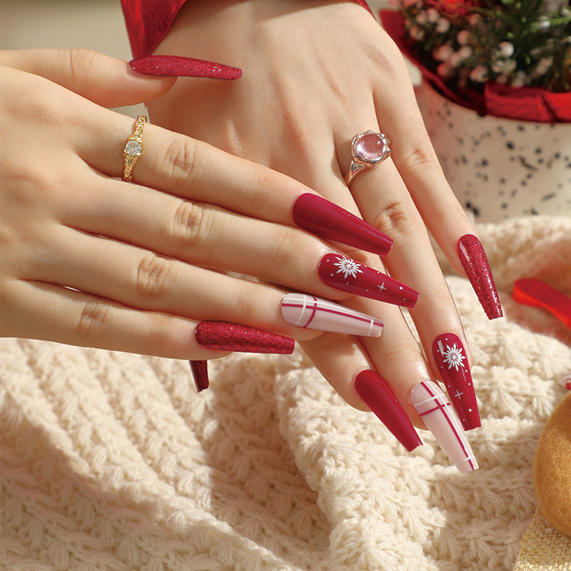 Christmas Press-On Fall Nails Set with Nail Tips