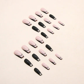 Black Pink Solid Transparent French Nails Simple Medium Long Ballet Euro Export