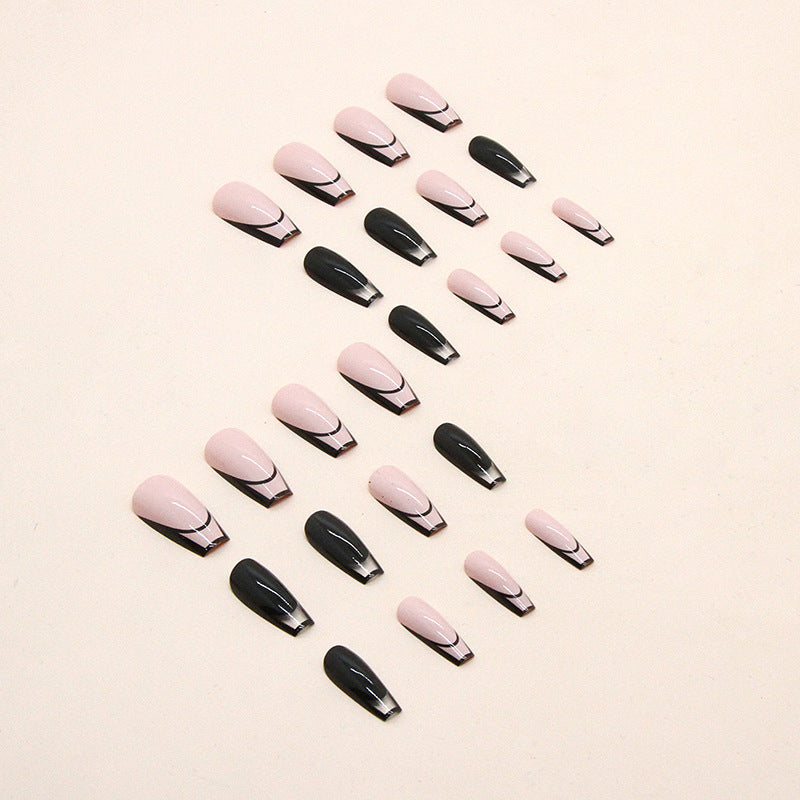 Black Pink Solid Transparent French Nails Simple Medium Long Ballet Euro Export