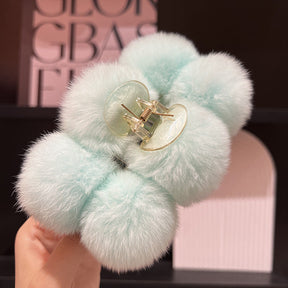 Real Rabbit Fur Large Hair Clip Winter Fashion Accessory