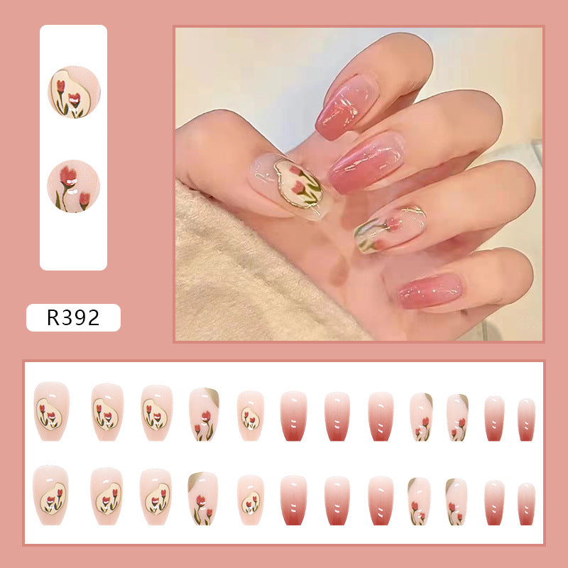 Ballet Nails with Gradient Tulip Flowers - Removable Fashion Manicure