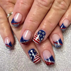 Shiny French Tip Independence Day Nail Art