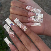 Bridal Fall Nails: French Floral Snake & Croc Print Nail Tips