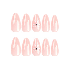 Nude Minimalist White Bow Fall Nails - Removable Nail Tips