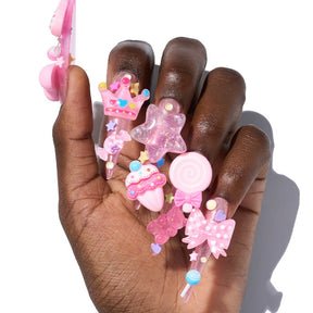 Long Pointed Candy Nails - Bow and Star Decor