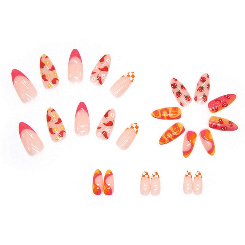 Cute Fruit Drop-Shaped Fall Nails 24 Pieces