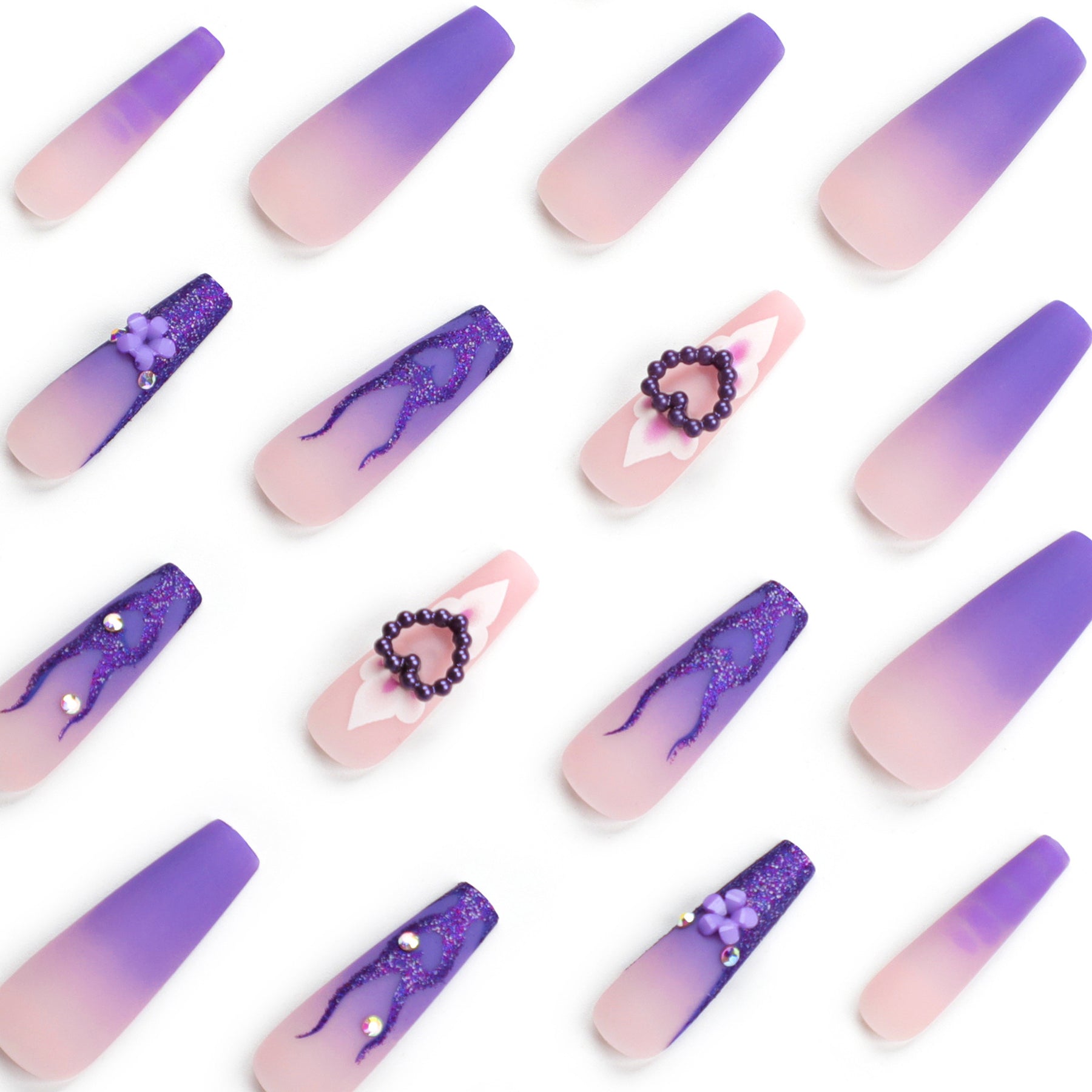 Purple Long Nail Tips for Glamorous European Style