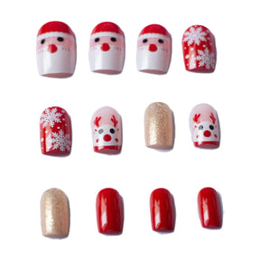 Christmas Cartoon Reindeer and Santa White Snowflake Fall Nails - Removable Nail Tips