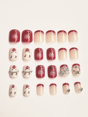 Short Ballet Shape Christmas Pearl Bow Deer False Nails