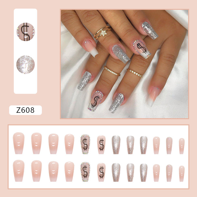 Pink Translucent Medium Long Ballet Nails Flashy Diamonds Lucky Euro Ins Style Cool Nails