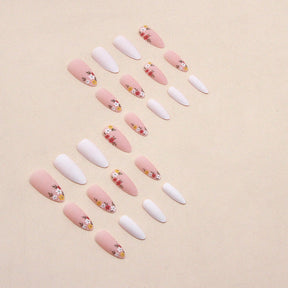 Pure White Full-Print Nails - Cute Flowers, Vintage