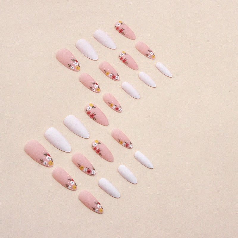 Pure White Full-Print Nails - Cute Flowers, Vintage