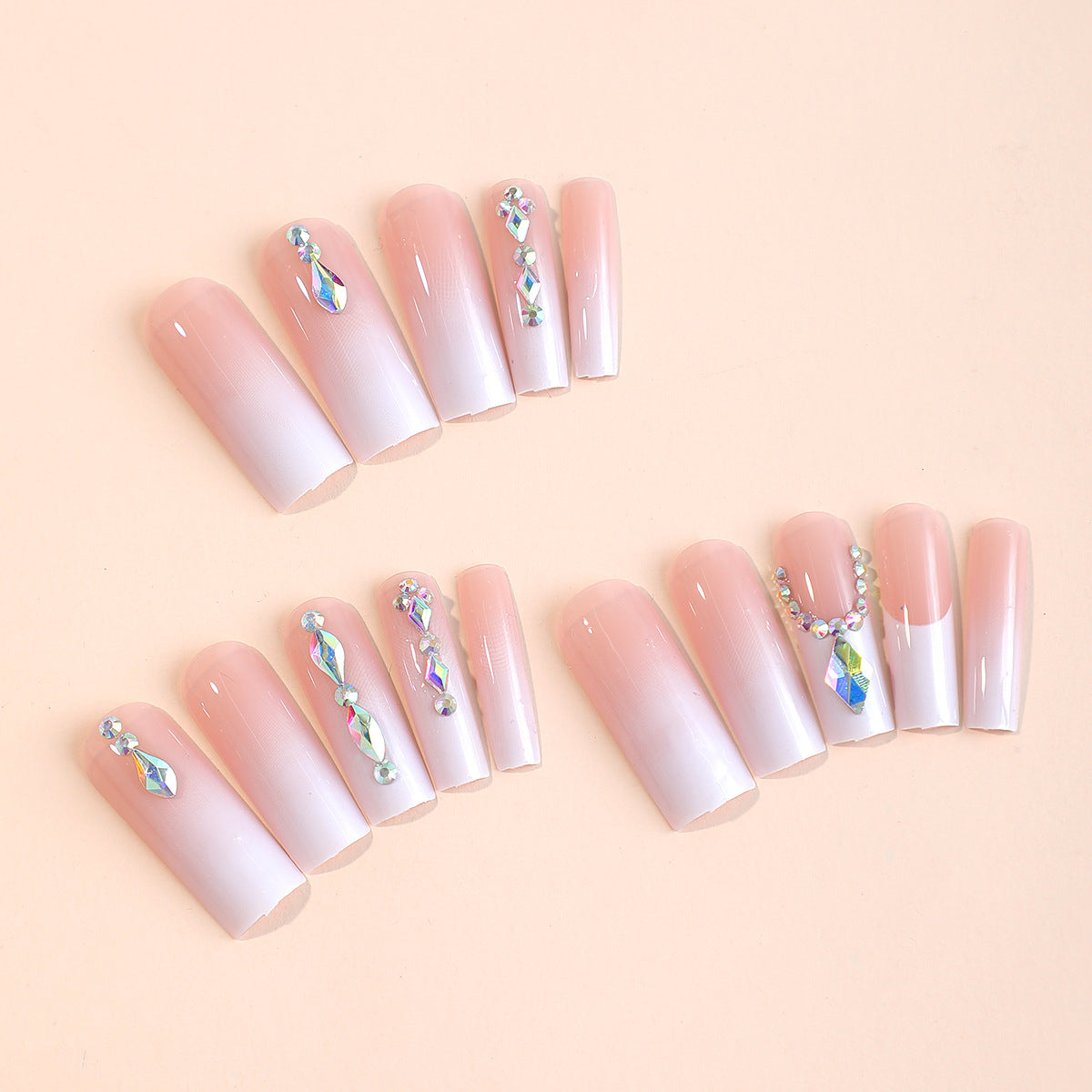 24-Piece Crystal-Encrusted Gradient Long Tapered Nail Tips