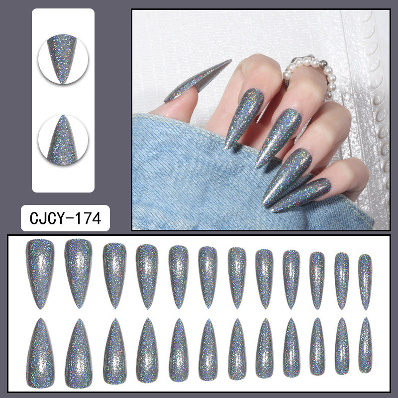 Long Acrylic Nail Tips with Holographic Glitter