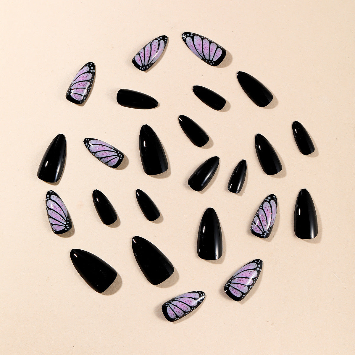 Autumn Winter Almond Gradient Polka Dot Butterfly Wings Detachable Fake Nails