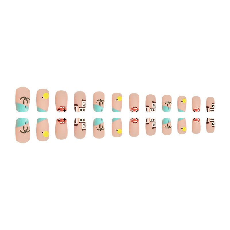 Summer Beach Short Square Nails - Seagull Design