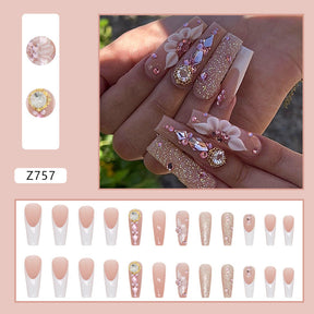 Ballet Nails with Glitter and Diamonds: 24-Piece Sparkly Fall Nail Wraps