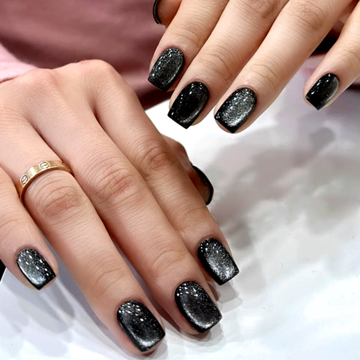 Black Crystal Cat Eye Removable False Nails