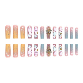 Classic Sweet Flower Nails with Gradient and Butterfly