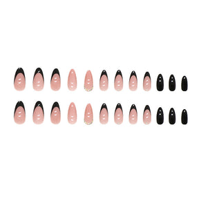 Sweet & Cool Black French Almond Fall Nails - 24 Pieces