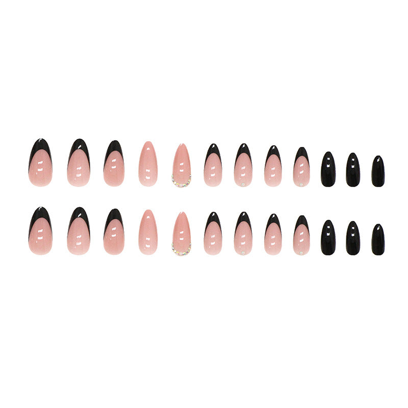 Sweet & Cool Black French Almond Fall Nails - 24 Pieces