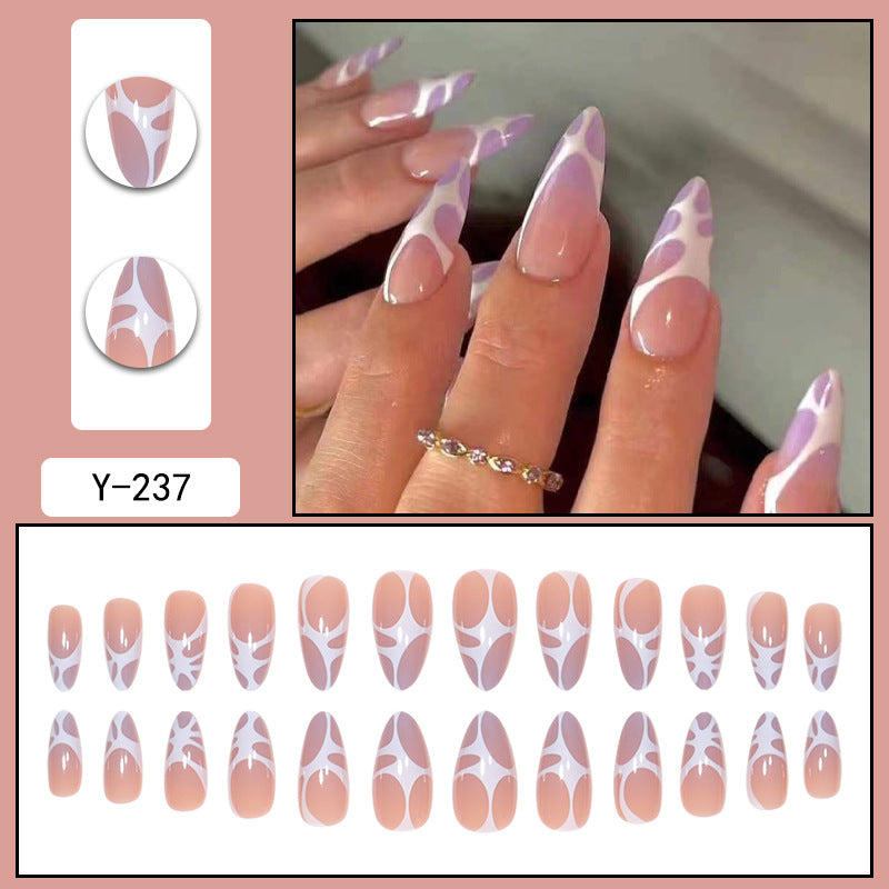 Almond French Nail Extensions, Light Purple Wave Design