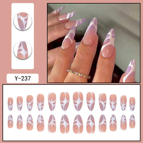 Almond French Nail Extensions, Light Purple Wave Design