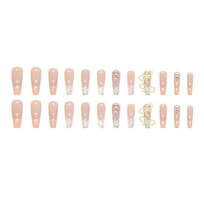 Shiny Drill Pearl Bow Wearable Nails, Ins Style, French Tip