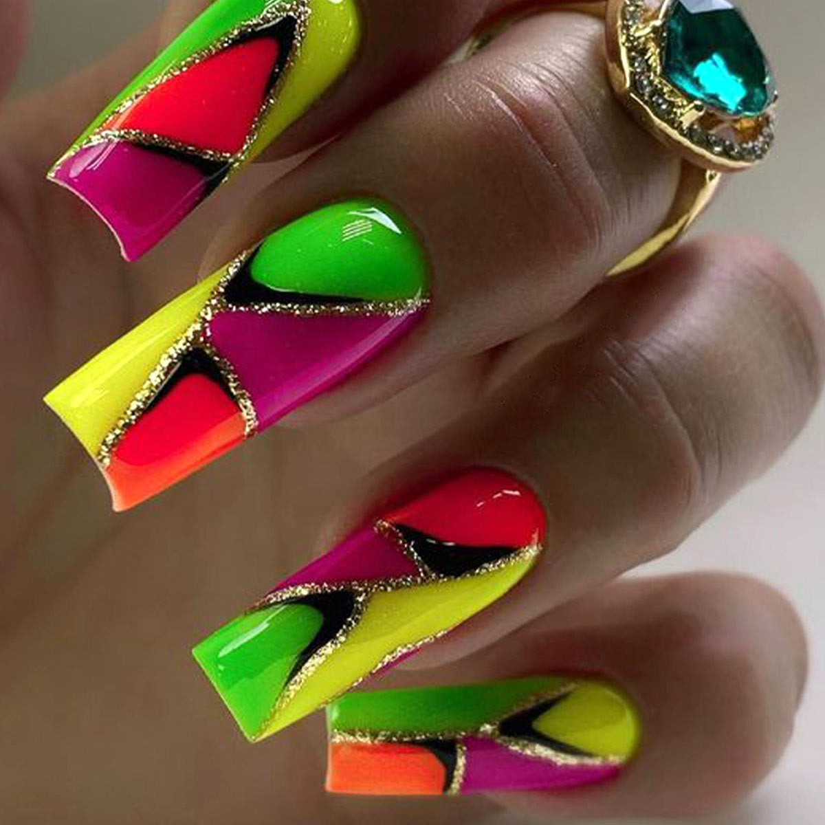 24-Piece Mid-Length Rainbow Clash Nail Tips