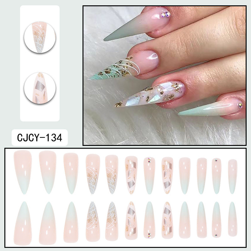 Long Gradient Sparkle Nail Tips with Diamonds