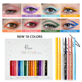 18-Color Waterproof Eyeliner Pencil, Smudge-Proof and Long-Lasting