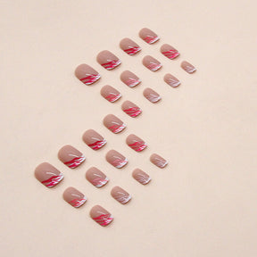 Short French Zebra Stripe Rose Pink Ins-Style Nails