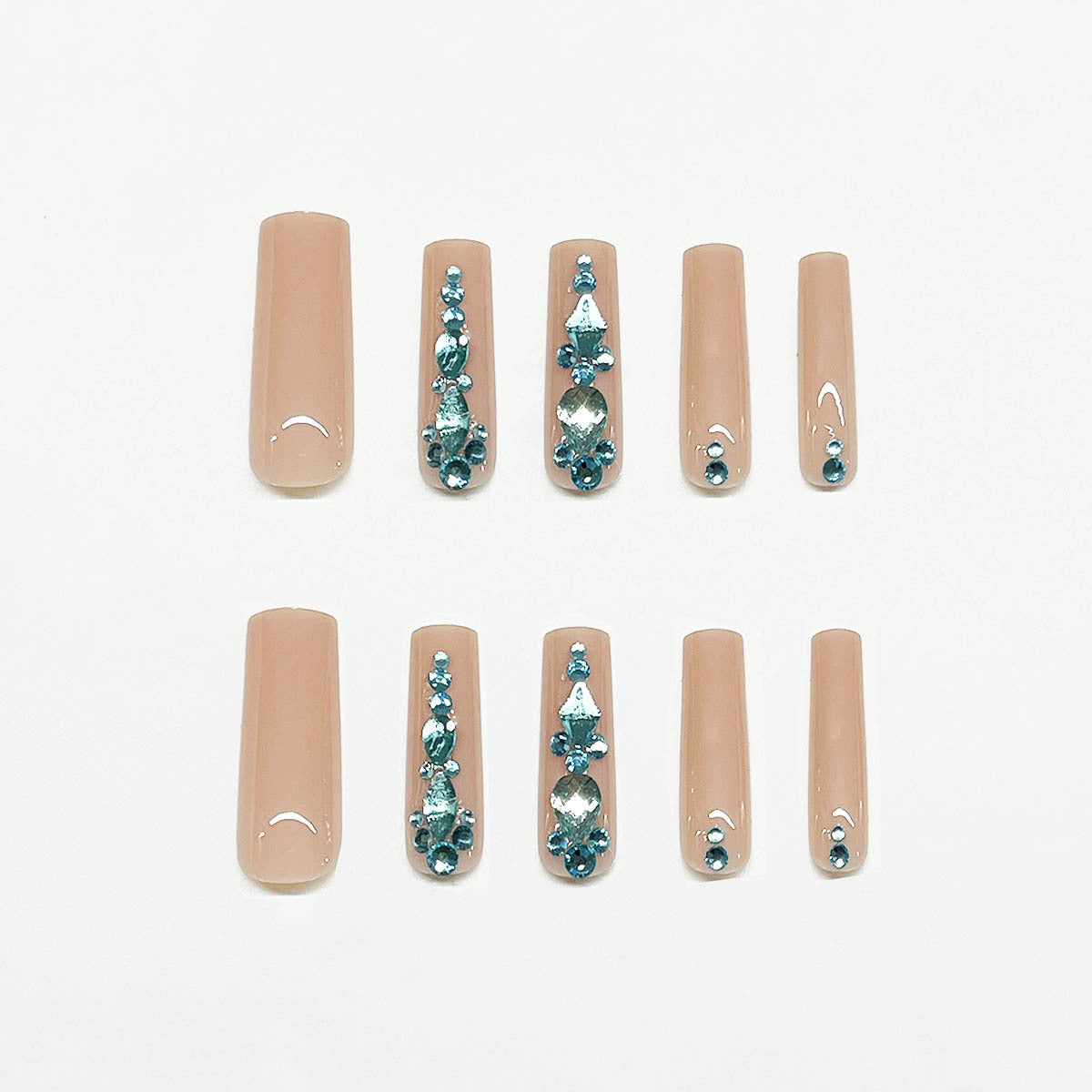 Removable Nude Blue Crystal Classic Nail Tips