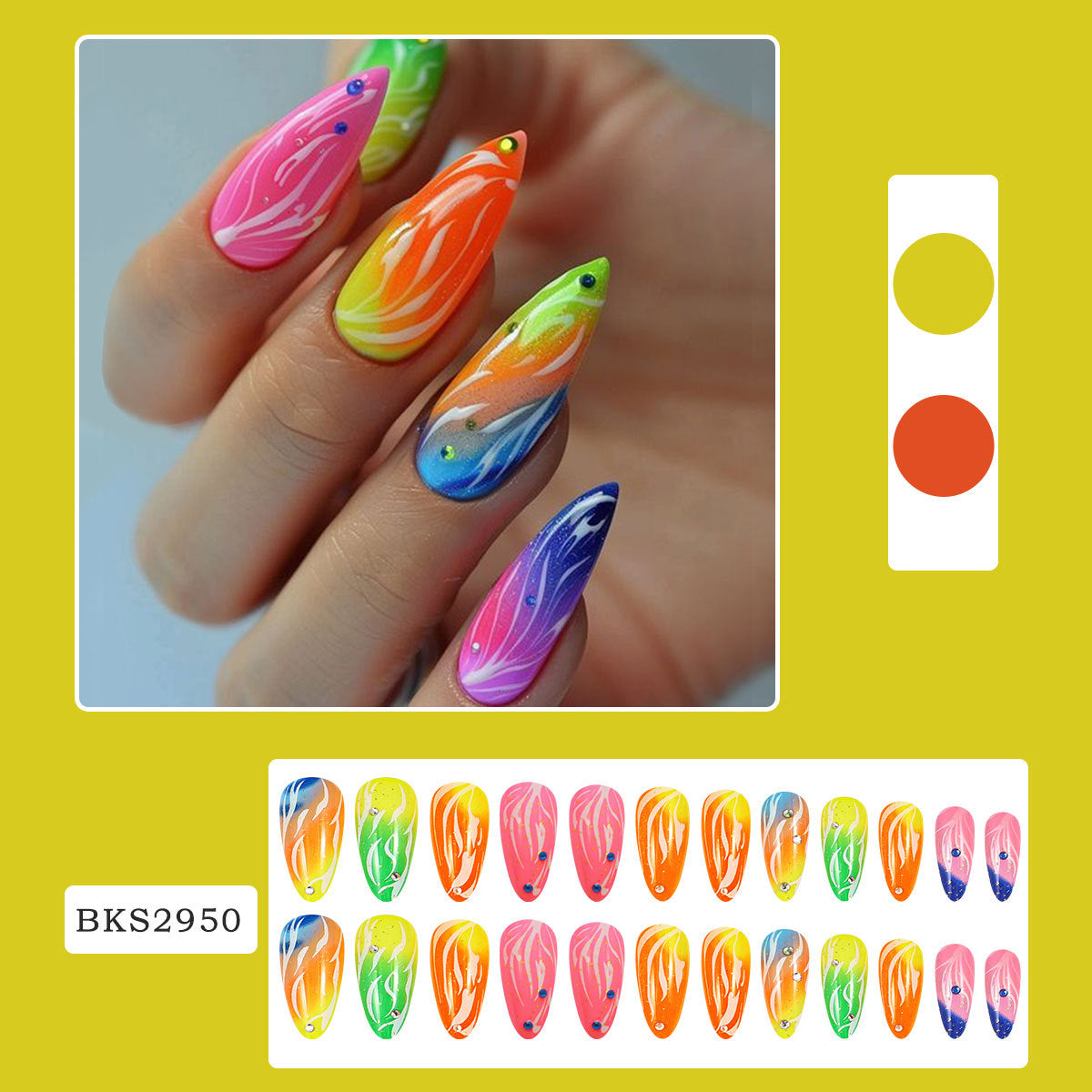 Almond Shaped Gradient Rhinestone Nail Tips