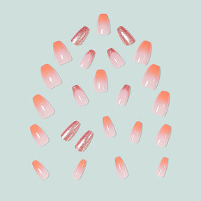 Orange Gradient Glitter Almond Nail Stickers