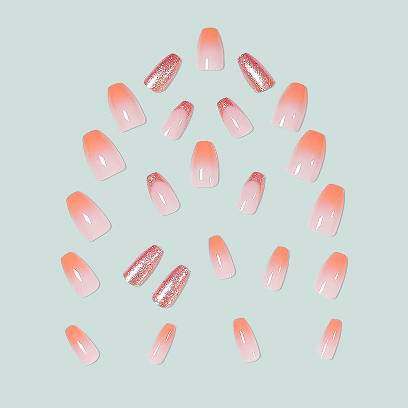 Orange Gradient Glitter Almond Nail Stickers